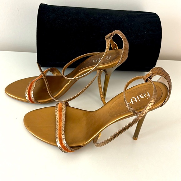 Evening heeled Sandals in bronze snake print design good condition - Picture 2 of 4